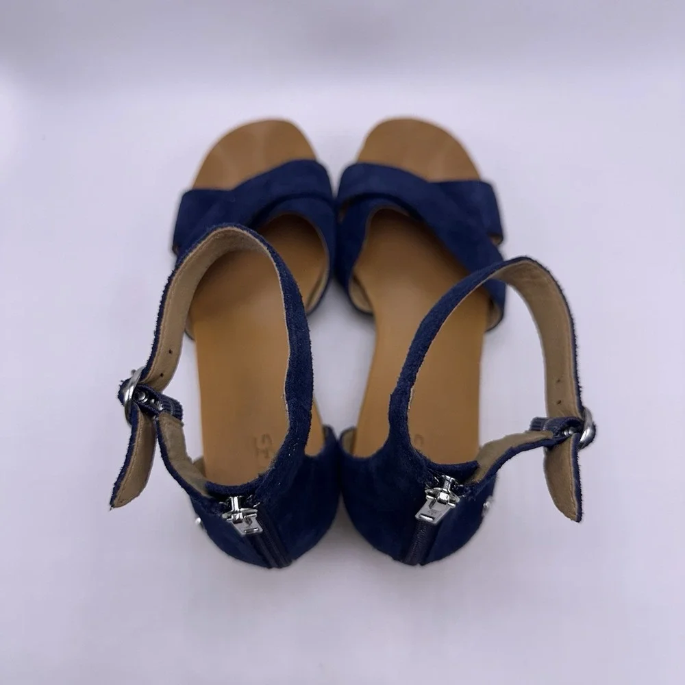 UGG Eugenia Navy Blue Suede Wedge Espadrille Sandals Women's Size 9 Ankle Strap